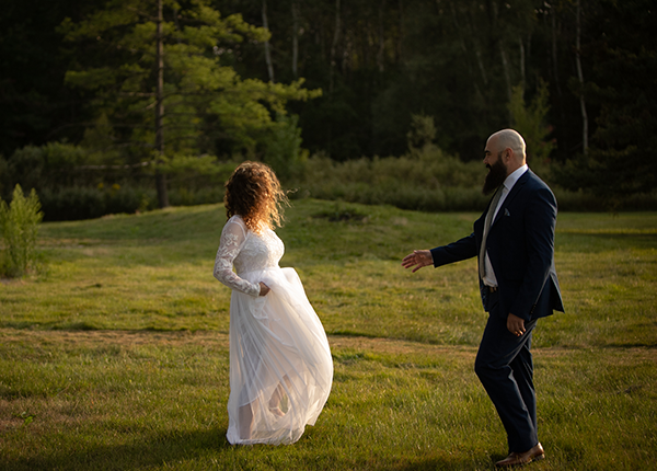 bride and groom first look